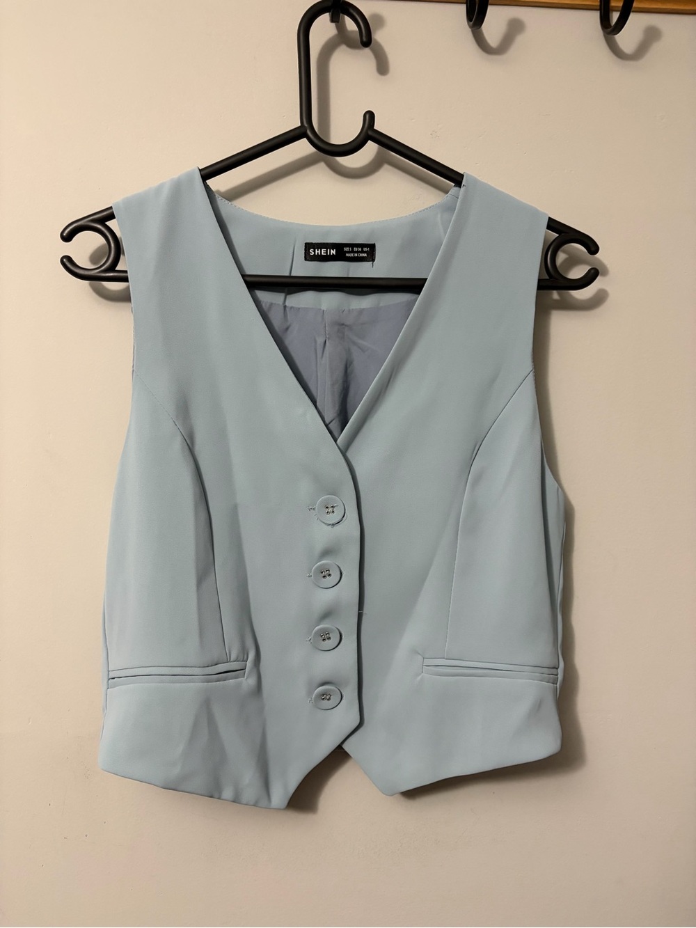 SHEIN Pale Blue Tailored V-Neck Button Front Vest